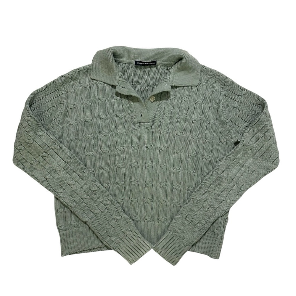 Brandy Melville Cable Knit Collared Sweater - Sage Green